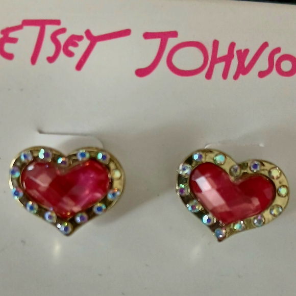 Betsey Johnson Pink Heart Earrings - Picture 1 of 4